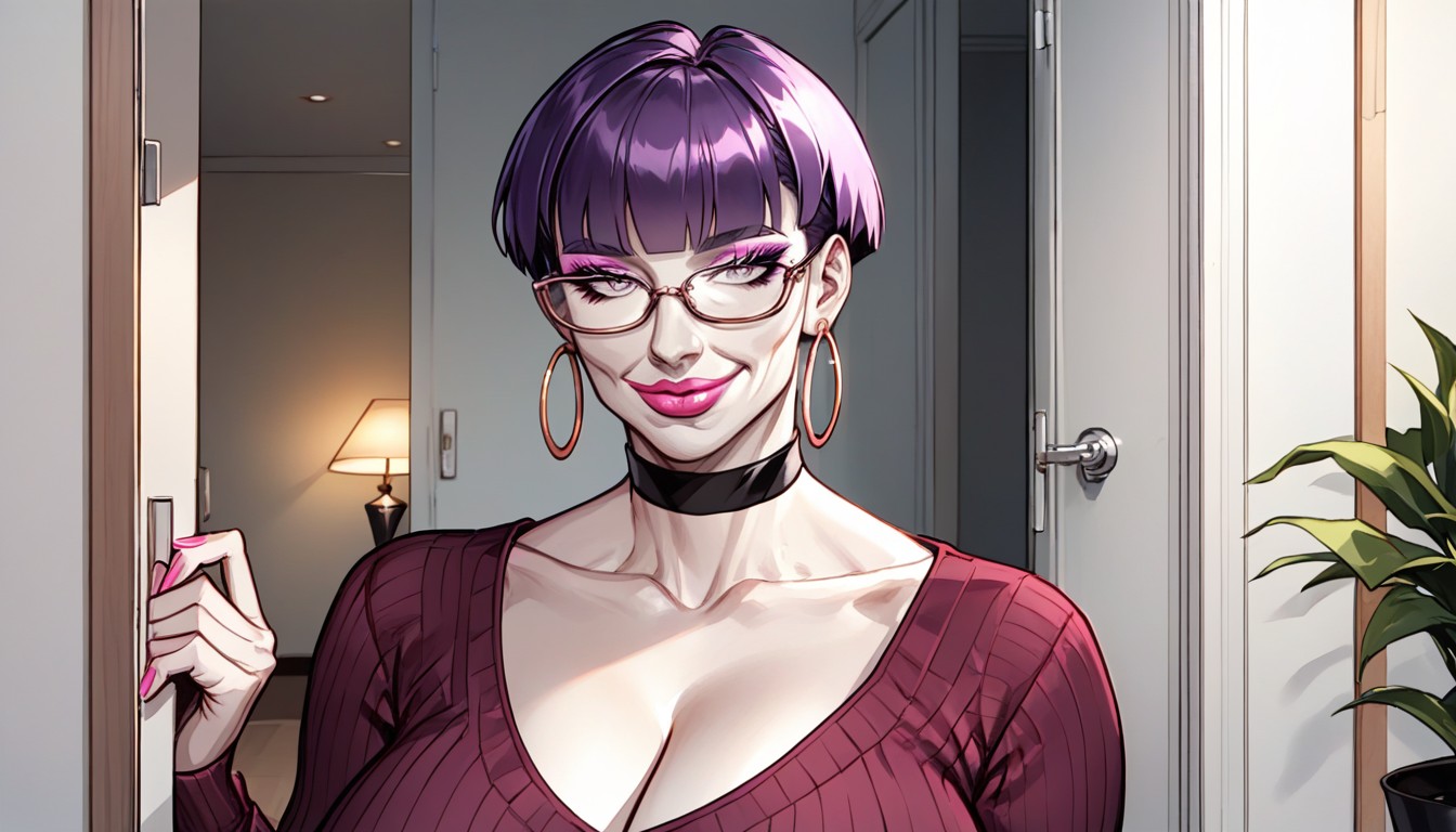 Pink High Heels, Long Eye Lashes, Light Gray Eyes Hentai AI Porn