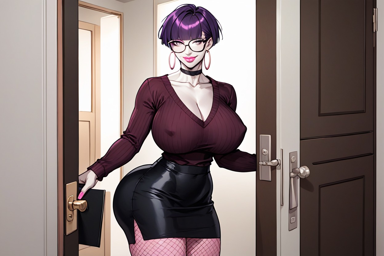Indoors, Bimbo, Defined Facial Features Hentai AI Porn