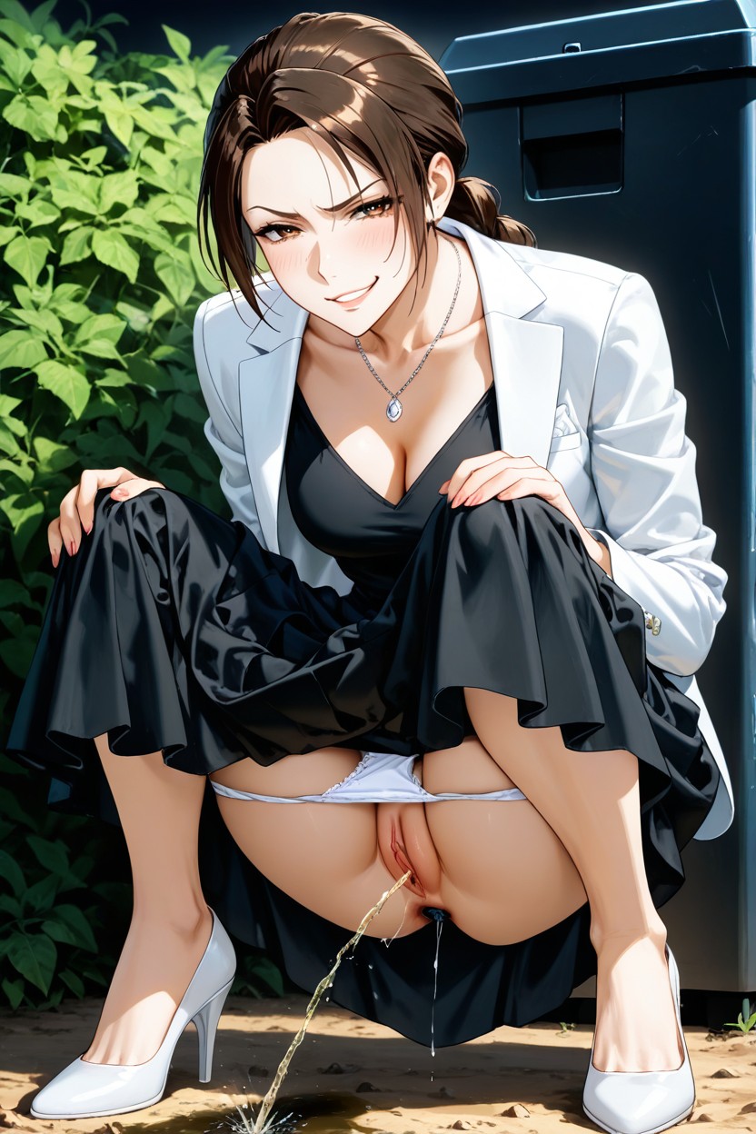 Hem Hangs, Very Close To Bush, Side View Hentai AI Porn