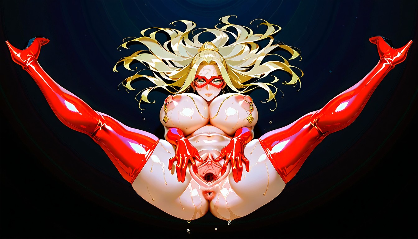Legs Spread Wide Apart, Single Hair Bun, Super Detailed Labia Hentai AI Porn