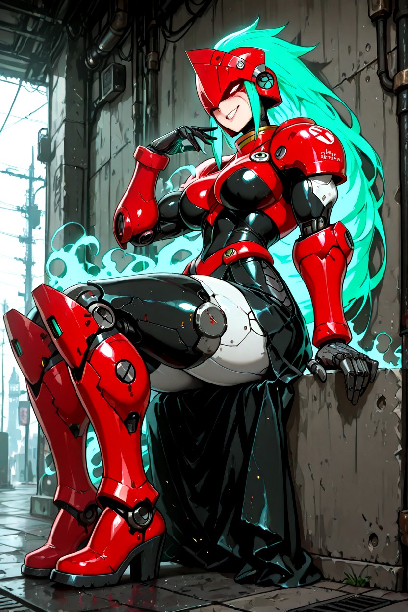 K Resolution, Heavy Boots, Cyan Energy Lines Glowing Through The Joints Hentai IA