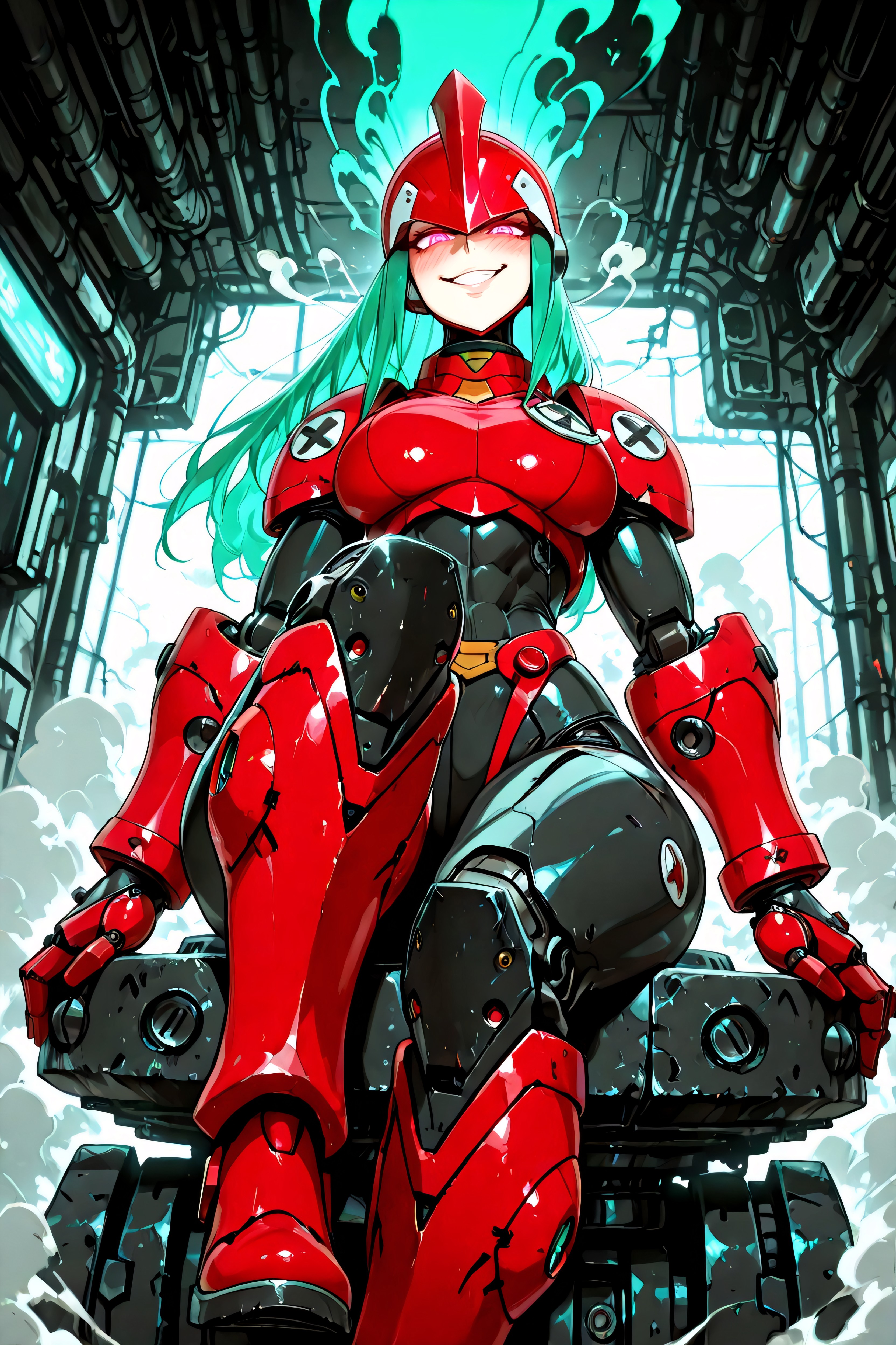 K Resolution, Cyan Energy Lines Glowing Through The Joints, Vista Frontal Hentai IA