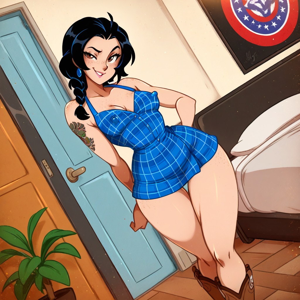 Slightly Medium Breasts, Erect Nipples, Long Eyelashes Hentai IA