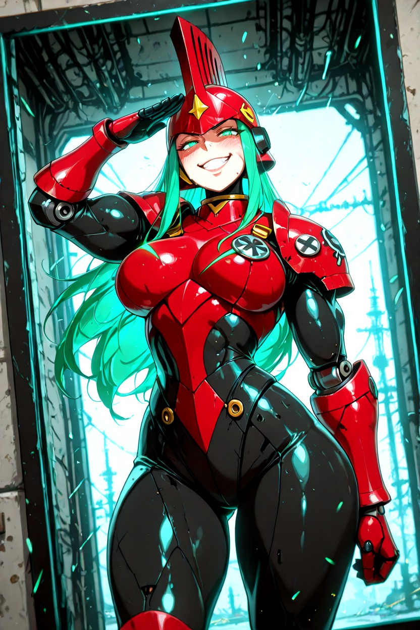 De Pie, Musculosa, Pelo Verde Hentai IA