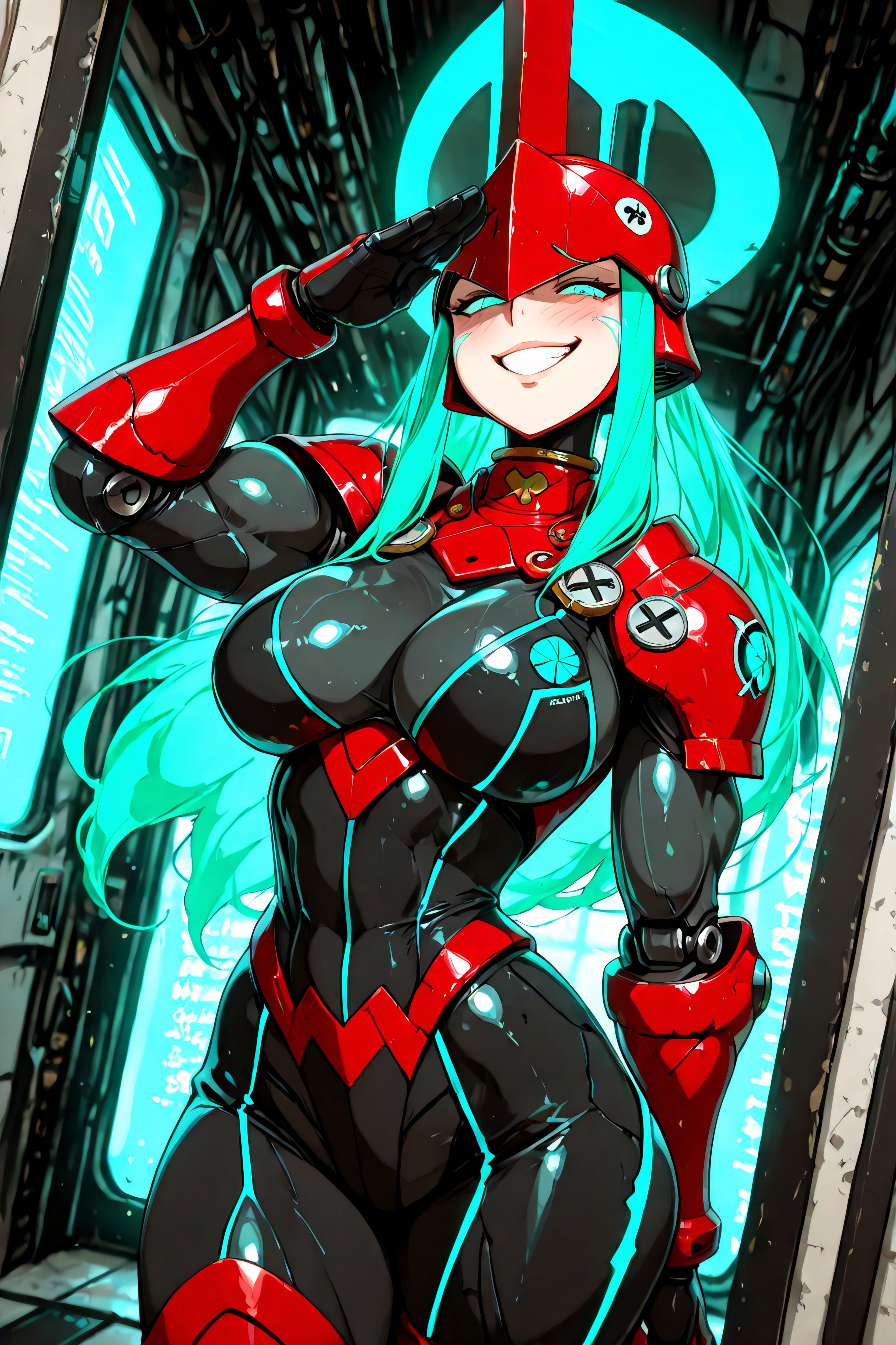 And Her Iconic Helmet High, Front View, Radiating Absolute Discipline And An Athletic Hentai AI Porn
