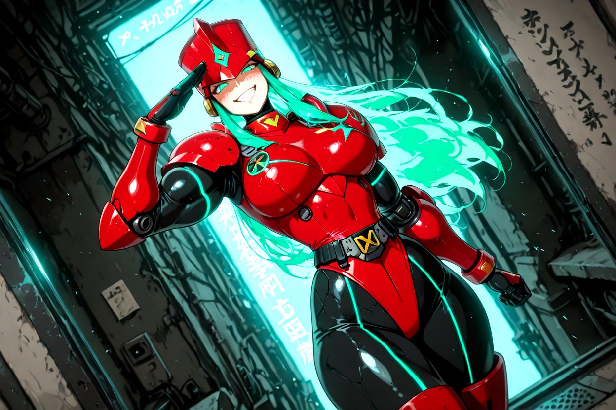 Alluring Appeal She Wears Solid, K Resolution, All-red Power Armor With Distinct Mechanical Paneling ヘンタイAIポルノ