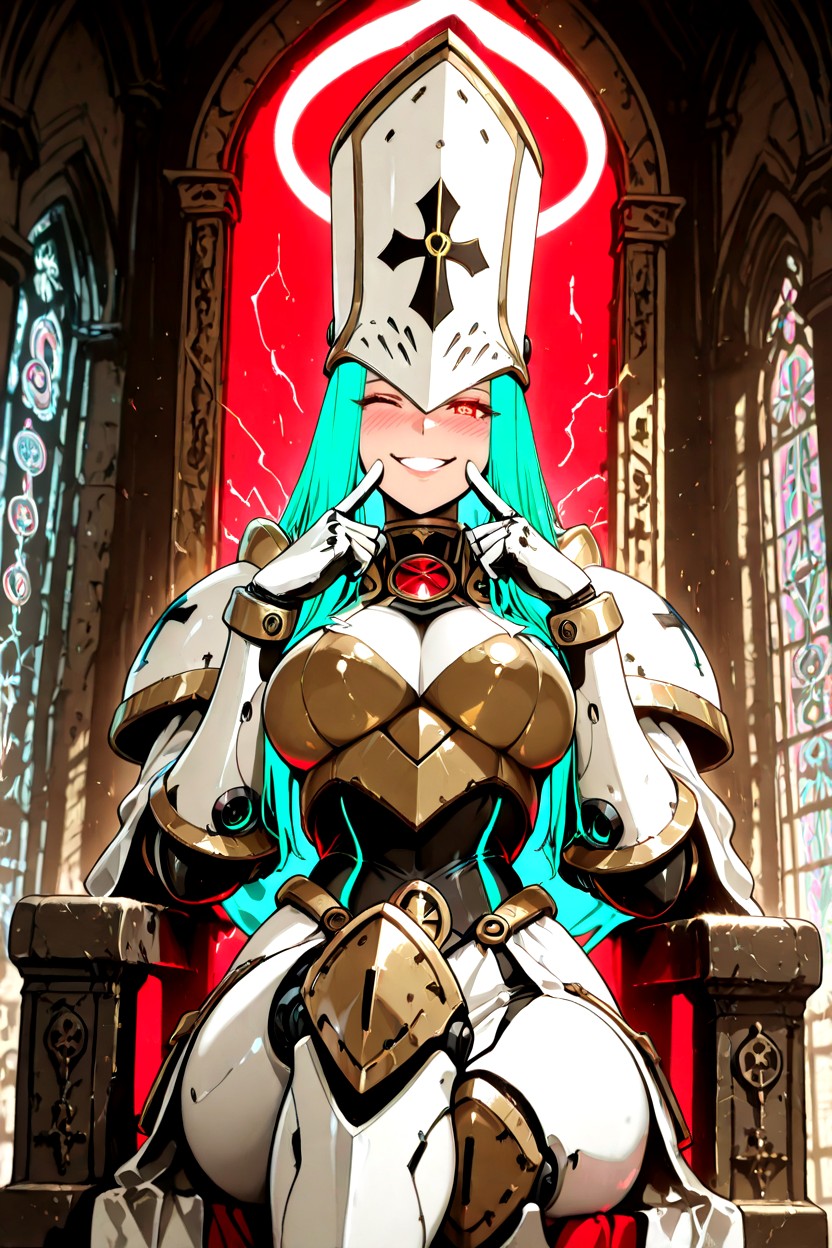 Plano Mediot, Sentado Con Las Piernas Cruzadas, Mainly White Power Armor With Ornate Gold Trim Hentai IA