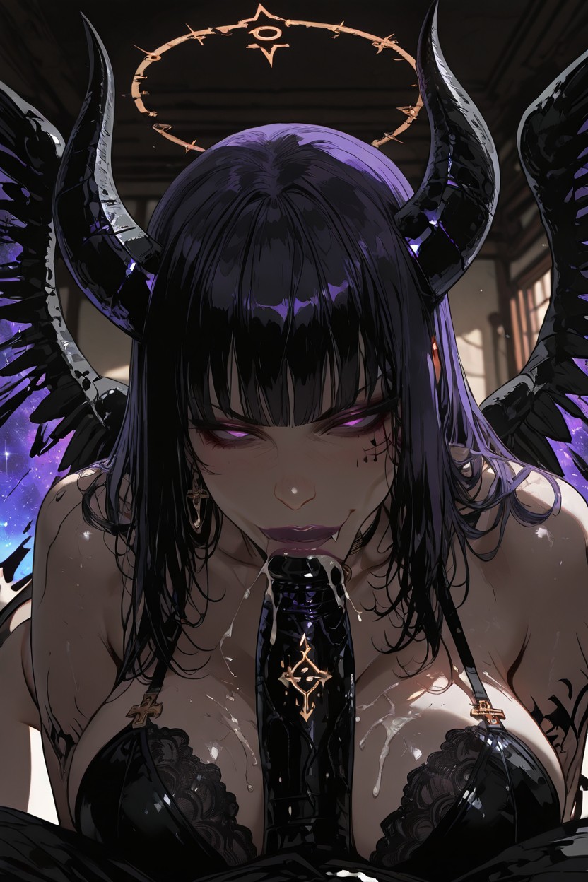 30+, Long Strings Of Cum, Barely-there Floating Black Glitch Lace Bra Connected By Black And Gold Choker Hentai AI Porn
