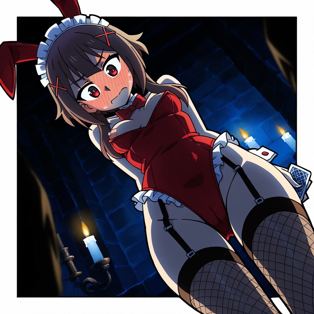 Fishnet Thighhighs, Rabbit Ears, Asymmetrical Bangs Hentai IA