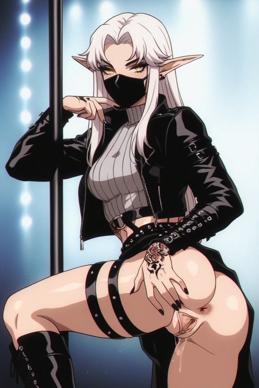 Showing Off Ass, Flashing Background, Platinum Long Straight Hairstyle Hentai AI Porn