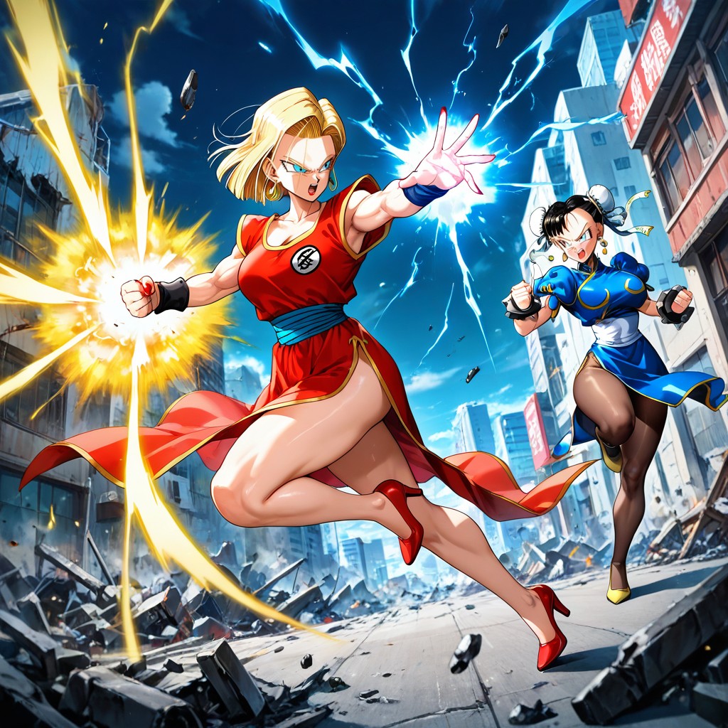 Blonde Hair, Fighting, Wide Angle Hentai AI Porn