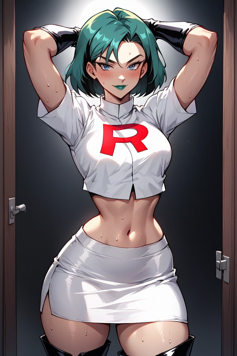 Waist Shot, Half Sleeve, Blue Dim Lighting Hentai AI Porn