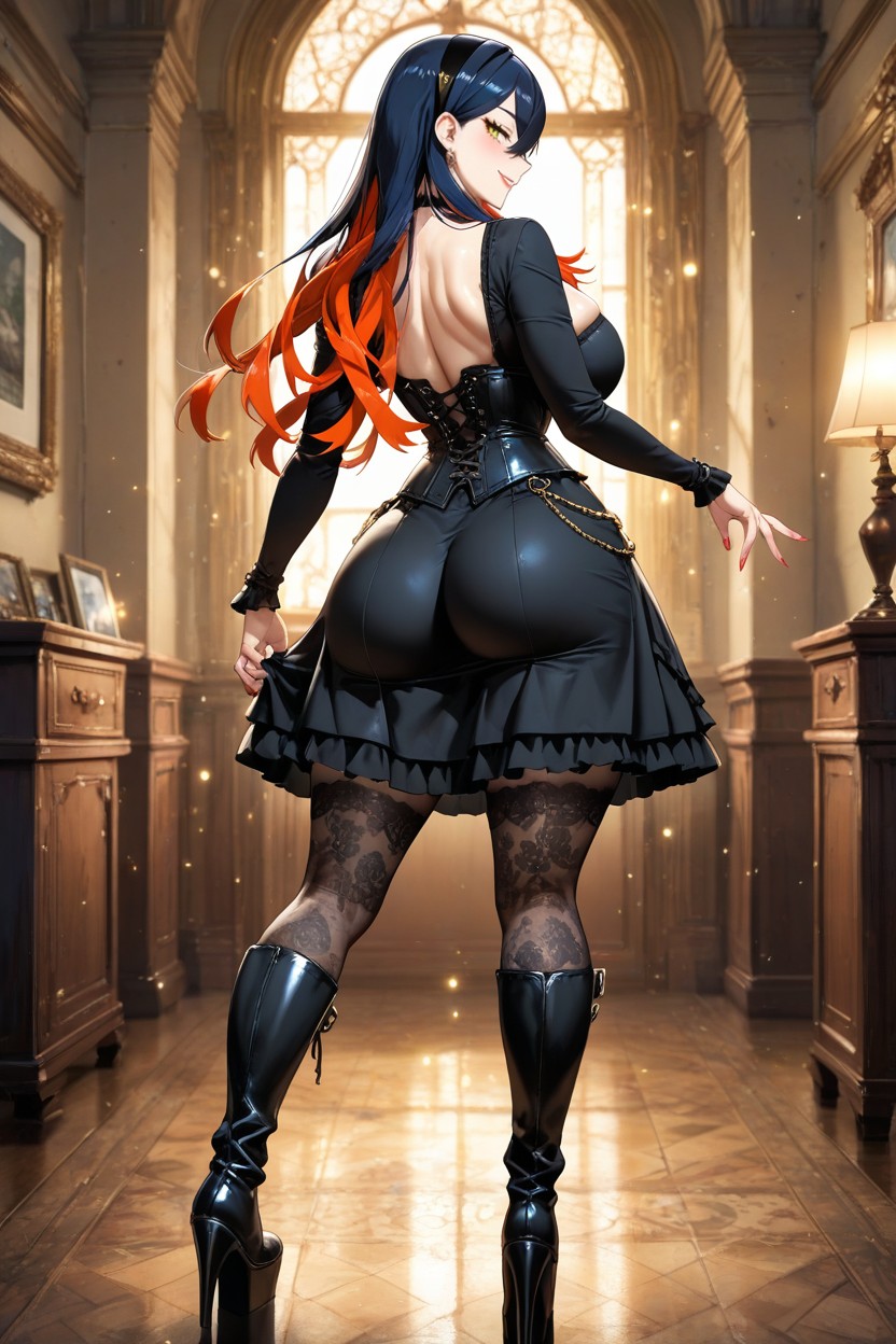 Elegant Dynamic Posture, High Platform Boots With Buckles, Volumetric Lighting Porno IA Hentai