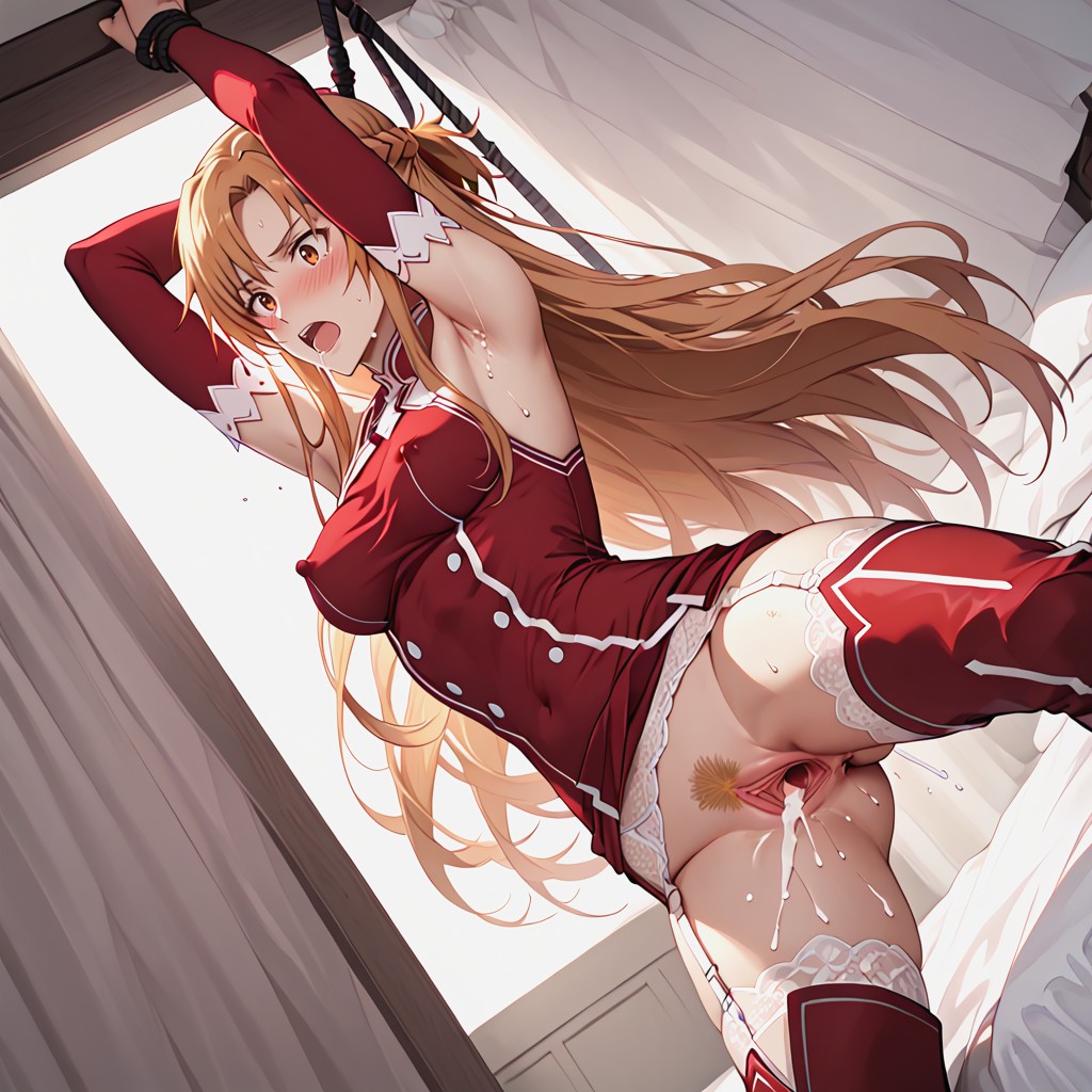 Suspended By Black Ropes, Ultra Detailed, White Background Hentai AI Porn