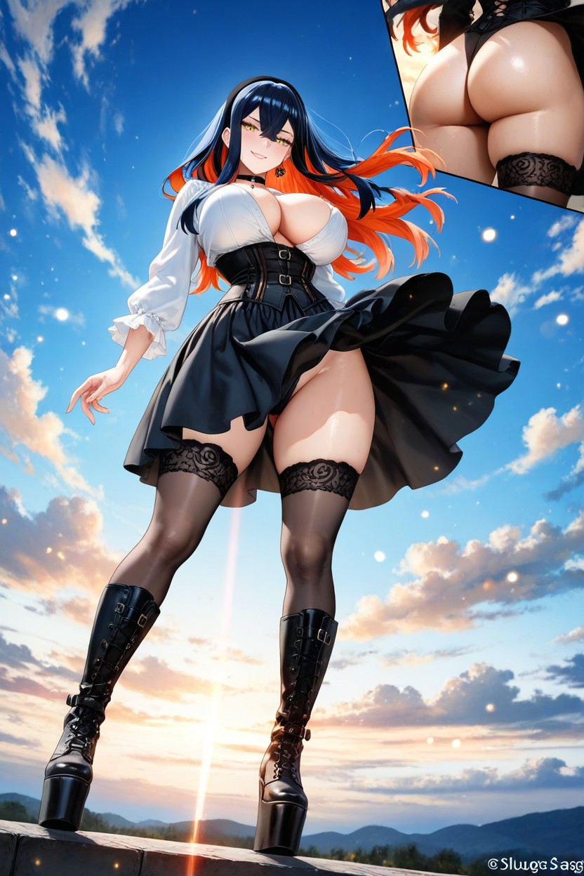 In A Gothic Bedroom, View From Below, Patterned Stockings Hentai AI Porn