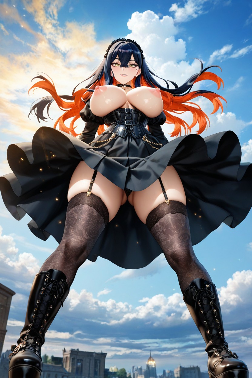 Sky, Strong Golden Backlight, Excessive Saggy Tits Hentai AI Porn