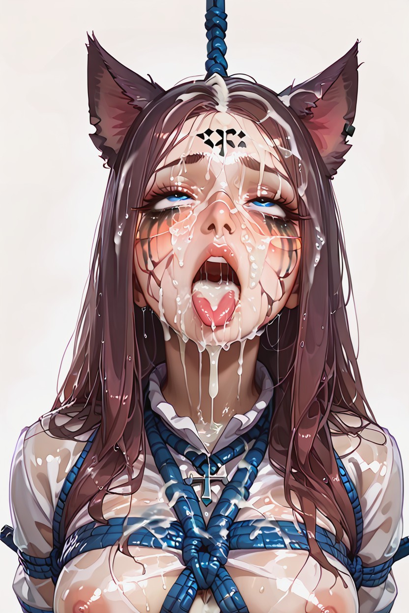 Excessive Thick Wet Cum Dripping From Face, Shirt With Exposed Breasts, 25+ Hentai AI Porn
