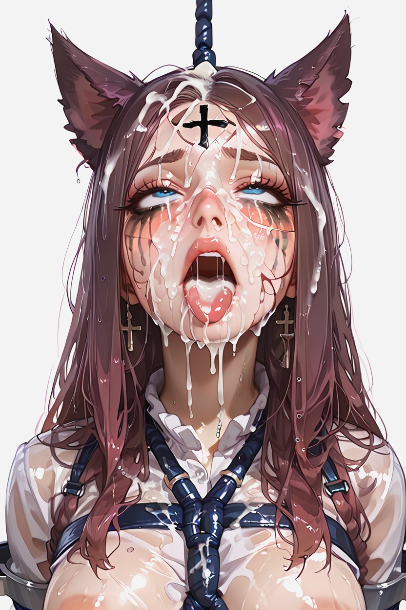 25+, Excessive Wet Cum On Forehead, Long Eyelashes 헨타이 AI 포르노