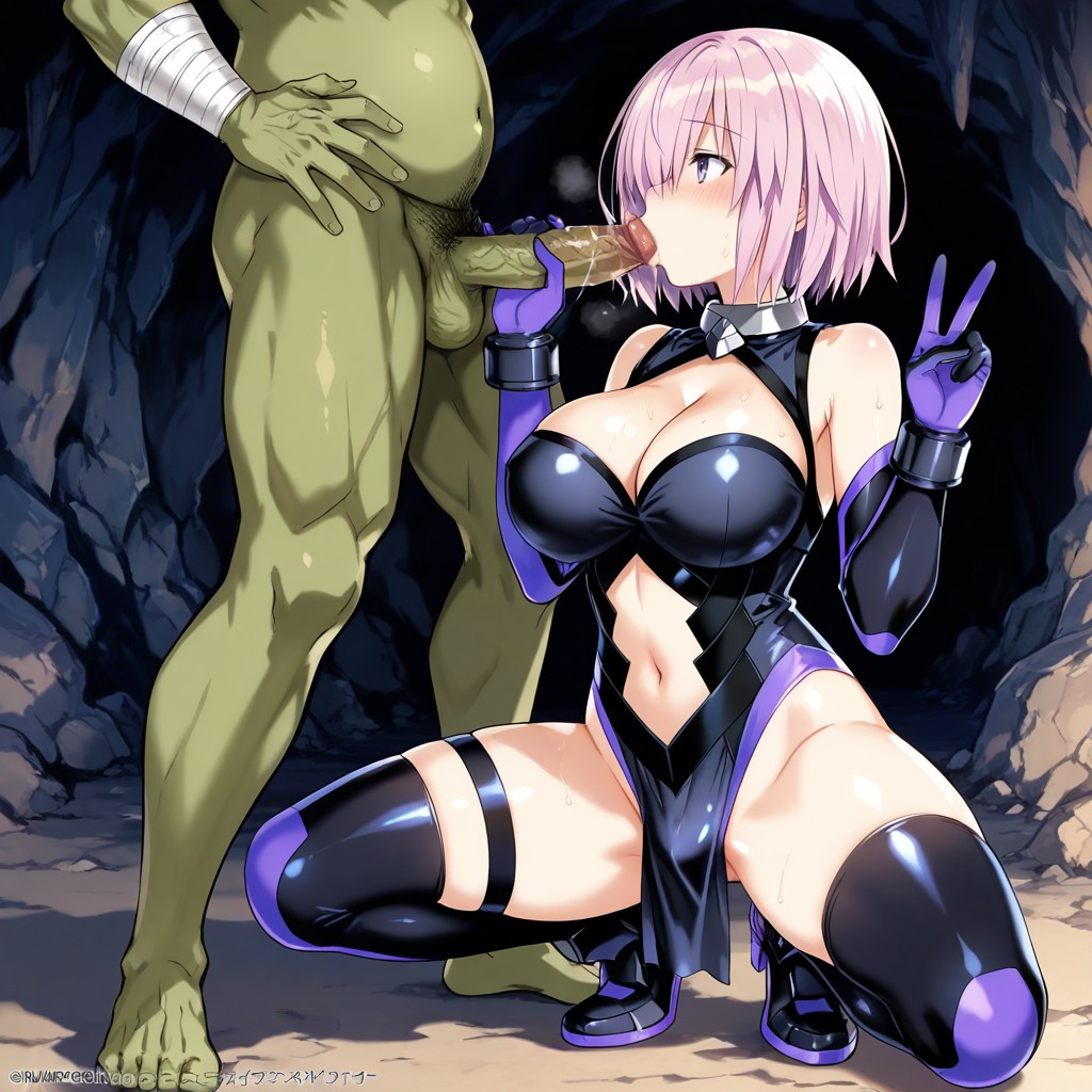 Tsunako Art Style, Goblin Standing Next To Woman, Woman Suck Goblin Penis Hentai AI Porn