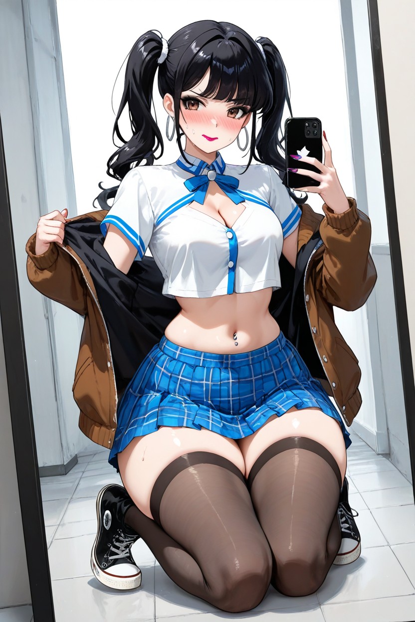 Ponytail, Thick Black Eyeshadow, Thick Thighs Hentai AI Porn