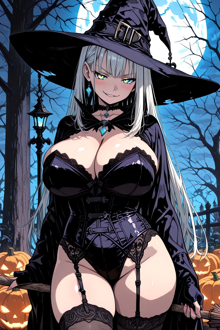 Highly Detailed Fabric Folds, Bright Icy Blue Eyes, Sheer Black Thigh-high Stockings Hentai IA