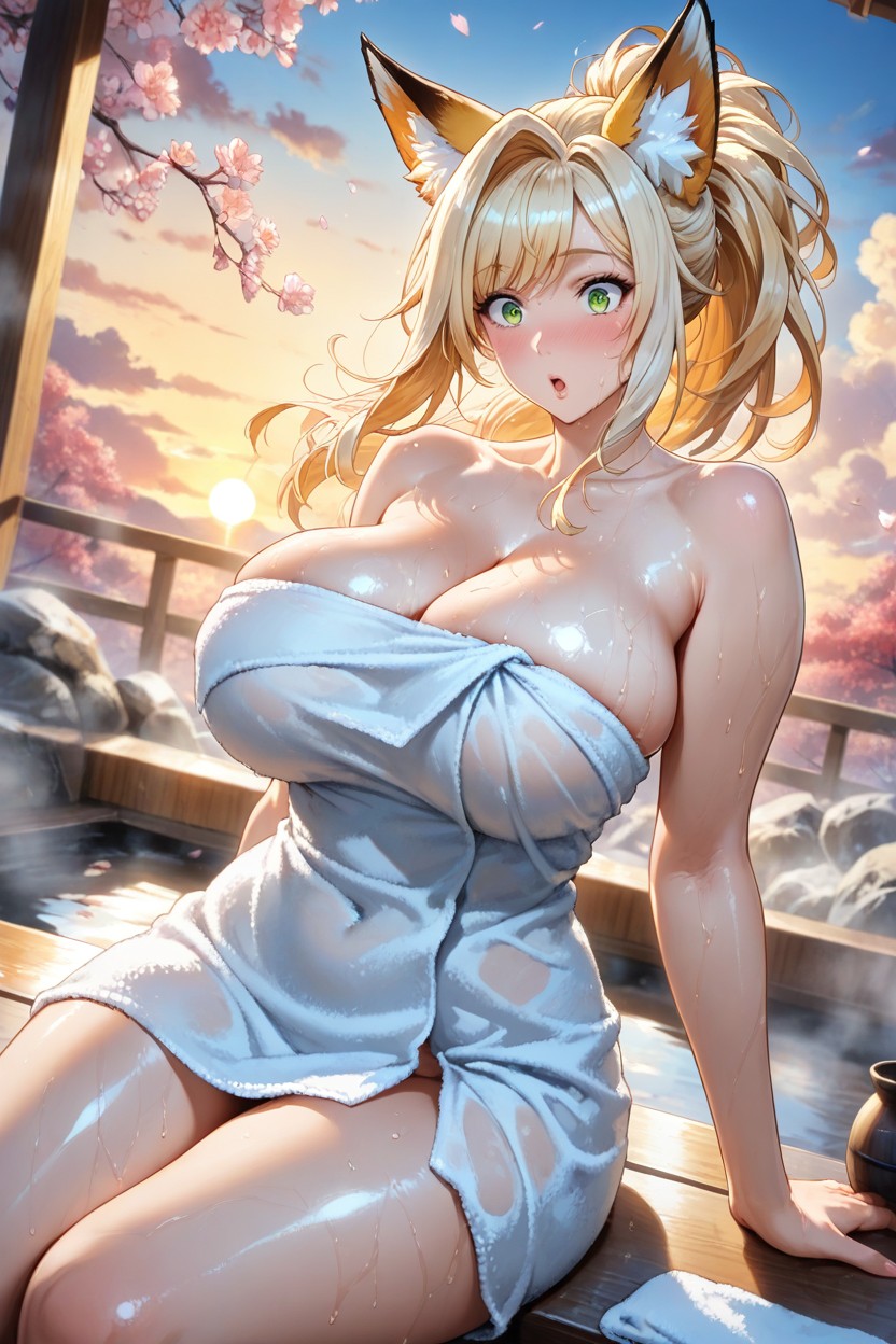 White Hair Ends, Blonde Hair, Sweaty Hentai AI Porn