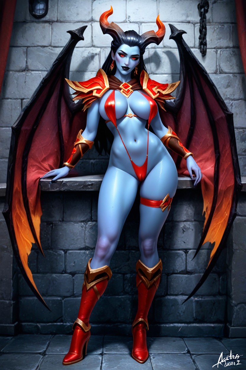 Slicked Back Oni Horns, Red Eyes, Black Hair Hentai AI Porn