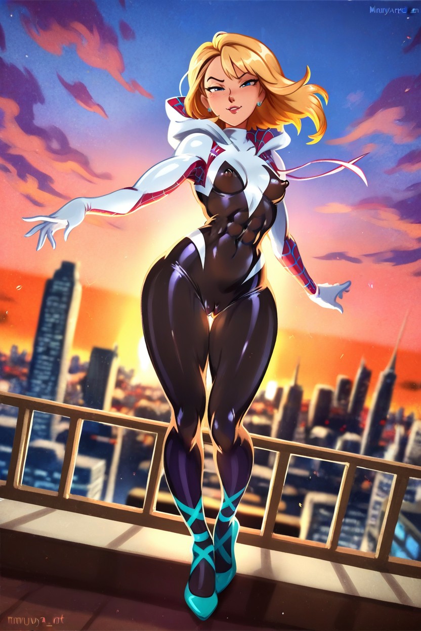 Perfect Thigh Gap, Perfect Gorgeous Stunning Female, Round Shaped Head AI黃漫