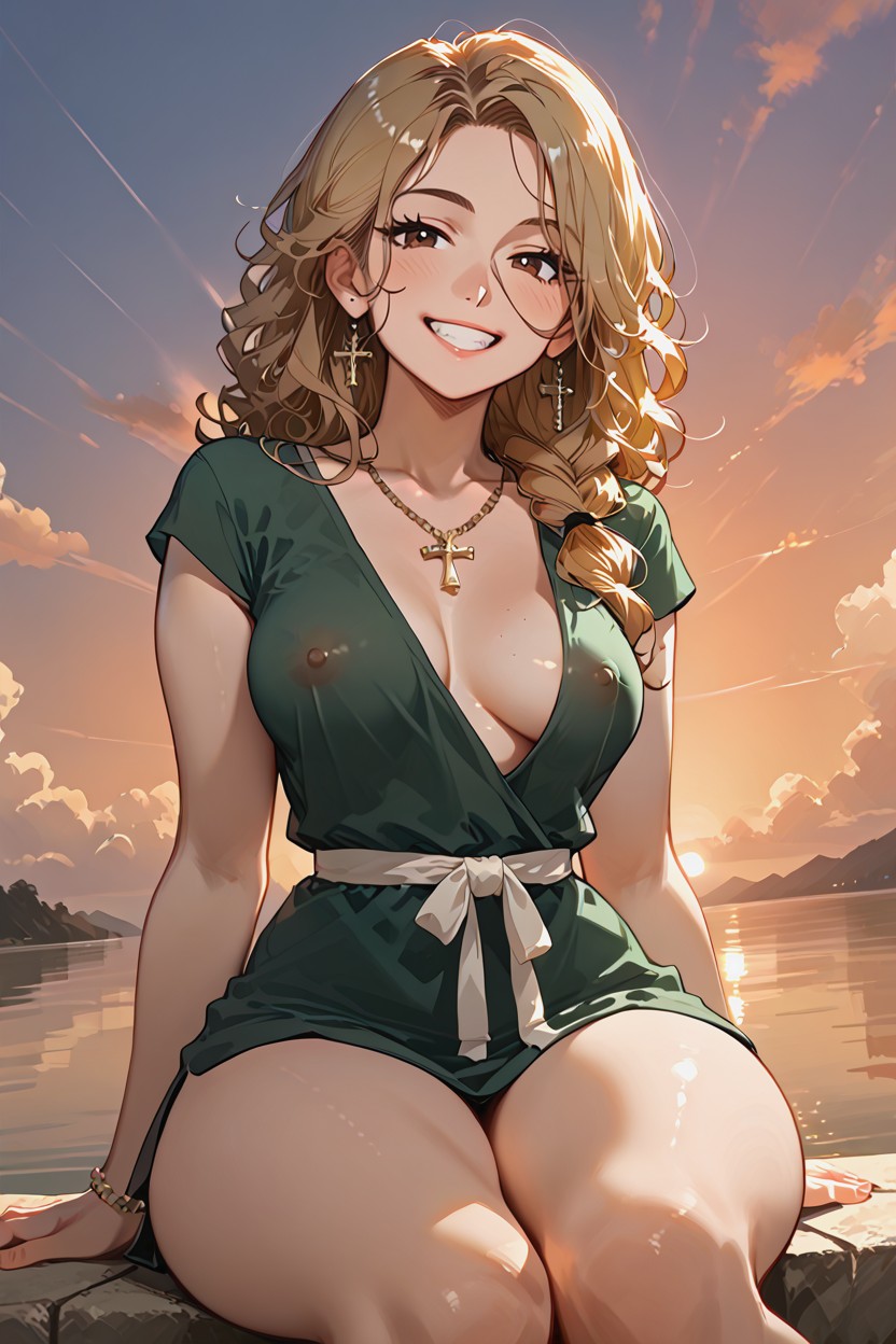 Looking At Viewer, Giggle Proud Face, Cleavage Hentai IA