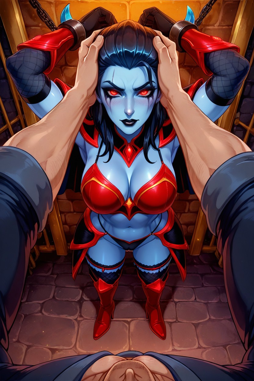 Hands Restrained To The Ceiling, Akasha From Dota, Man With Fantasy Armor Hentai AI Porn