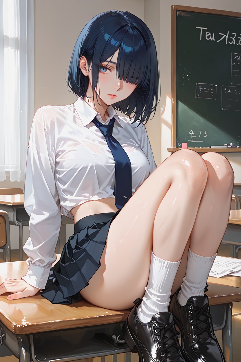 Deep Dark Blue Eyes, 25+, Anime Style Hentai AI Porn