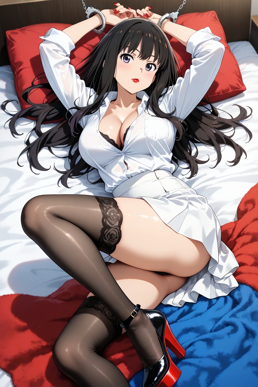 Laying, Bed, White Shirt Hentai AI Porn