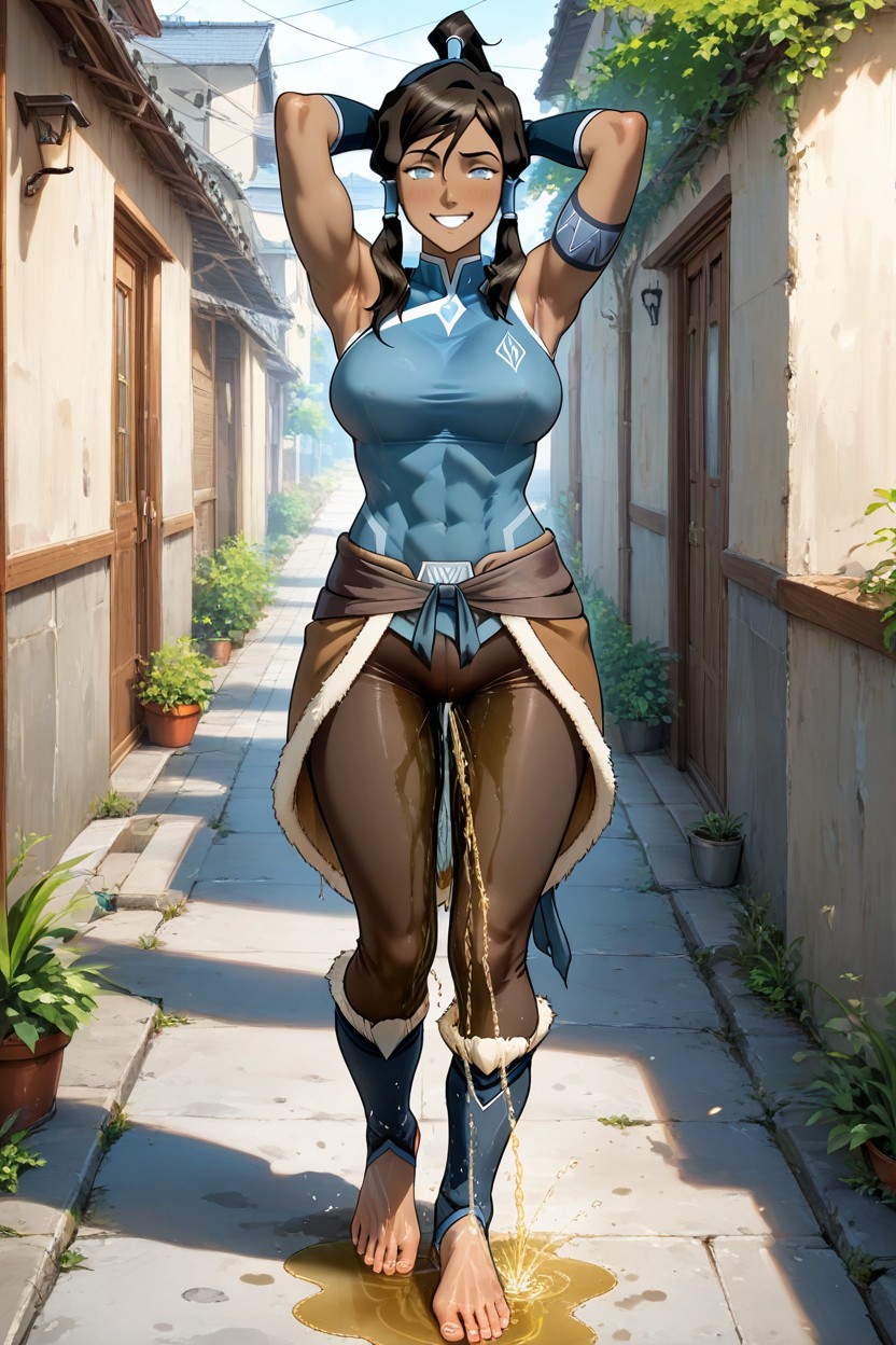 Pee Puddle, Walking, Arms Behind Head Hentai AI Porn