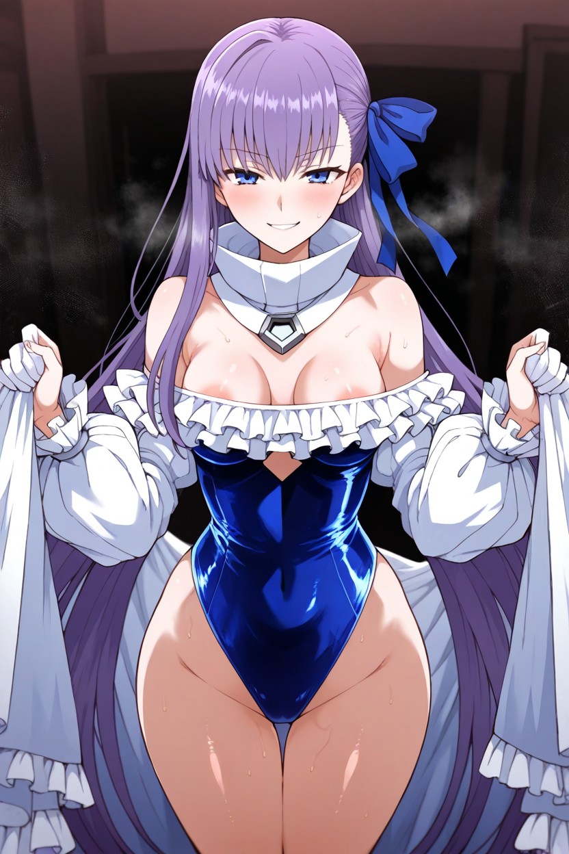 Blue One-piece Bodysuit, Smug Smile, Naked Hentai AI Porn