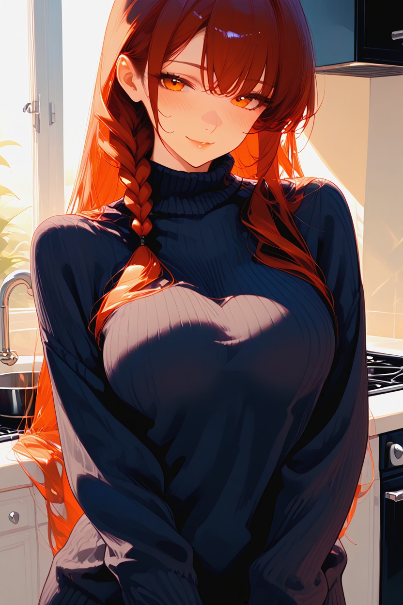 Medium Natural Breasts, Long Sweater, Close-up ヘンタイAIポルノ