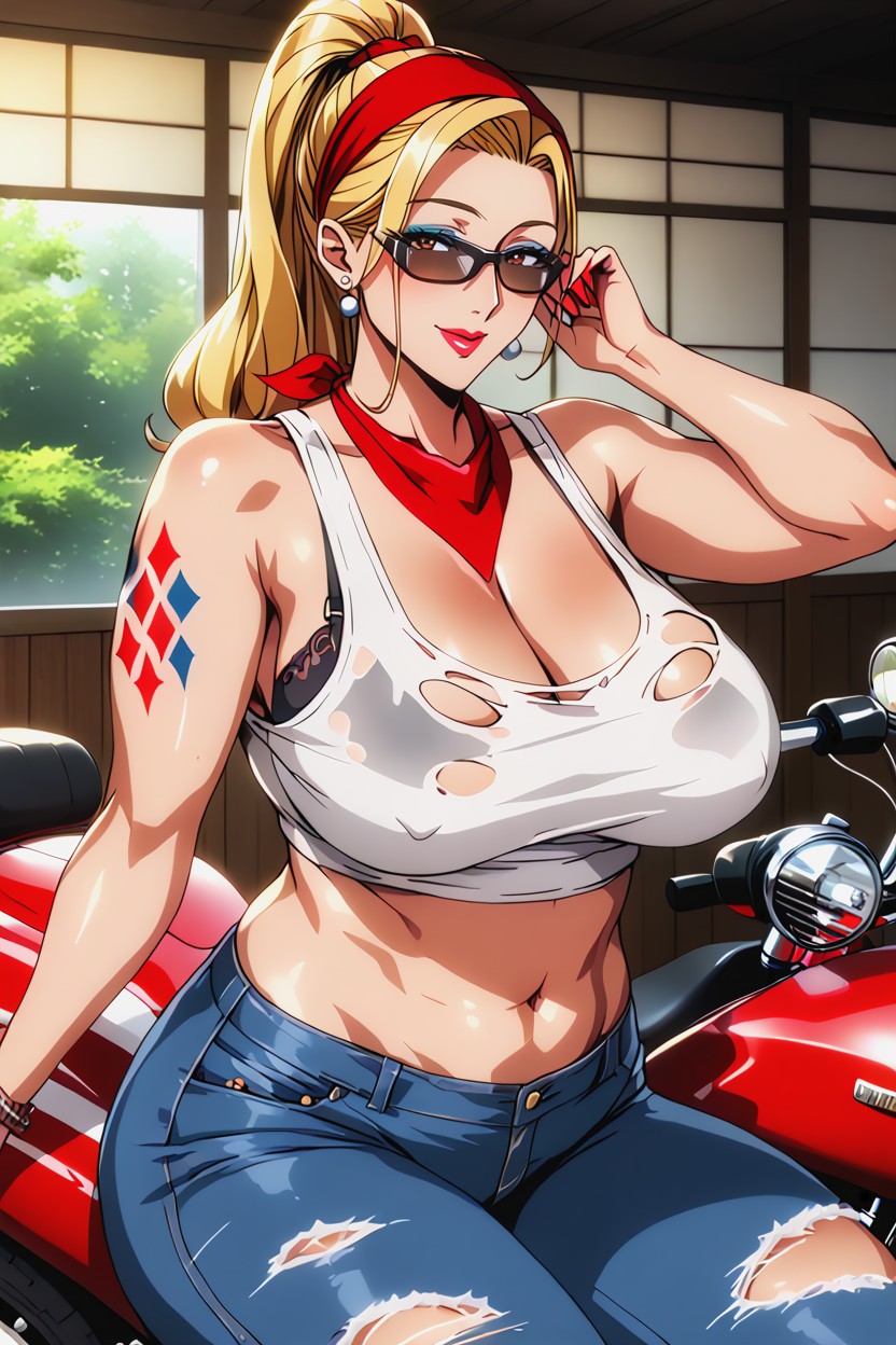 Hourglass Figure, Black Sunglasses, Heavy Black Eyeliner Hentai AI Porn
