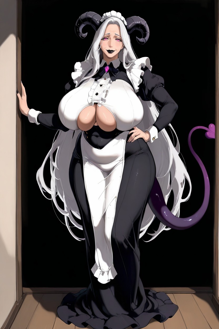 Solo, Warm Smile, Large Black Ram-horns Hentai AI Porn
