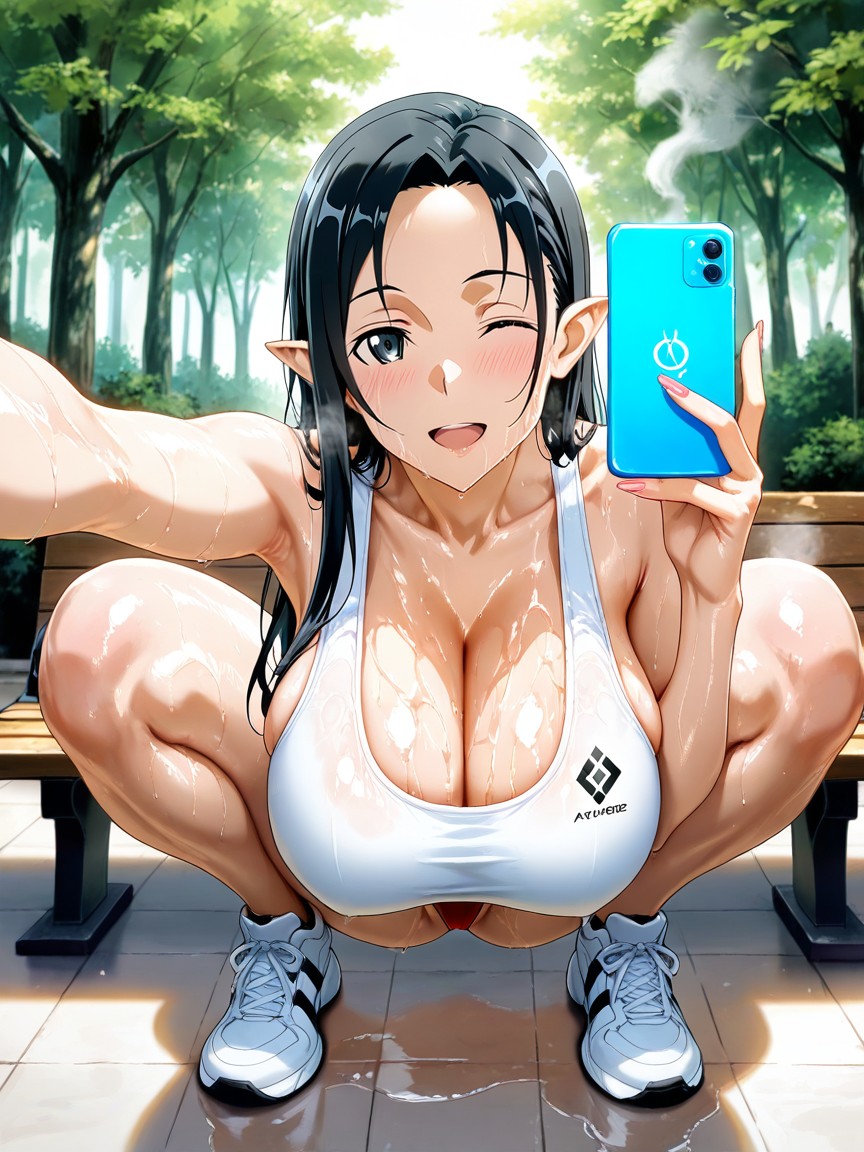 A Woman At Park, Black Athletic, Thick Thighs Hentai IA