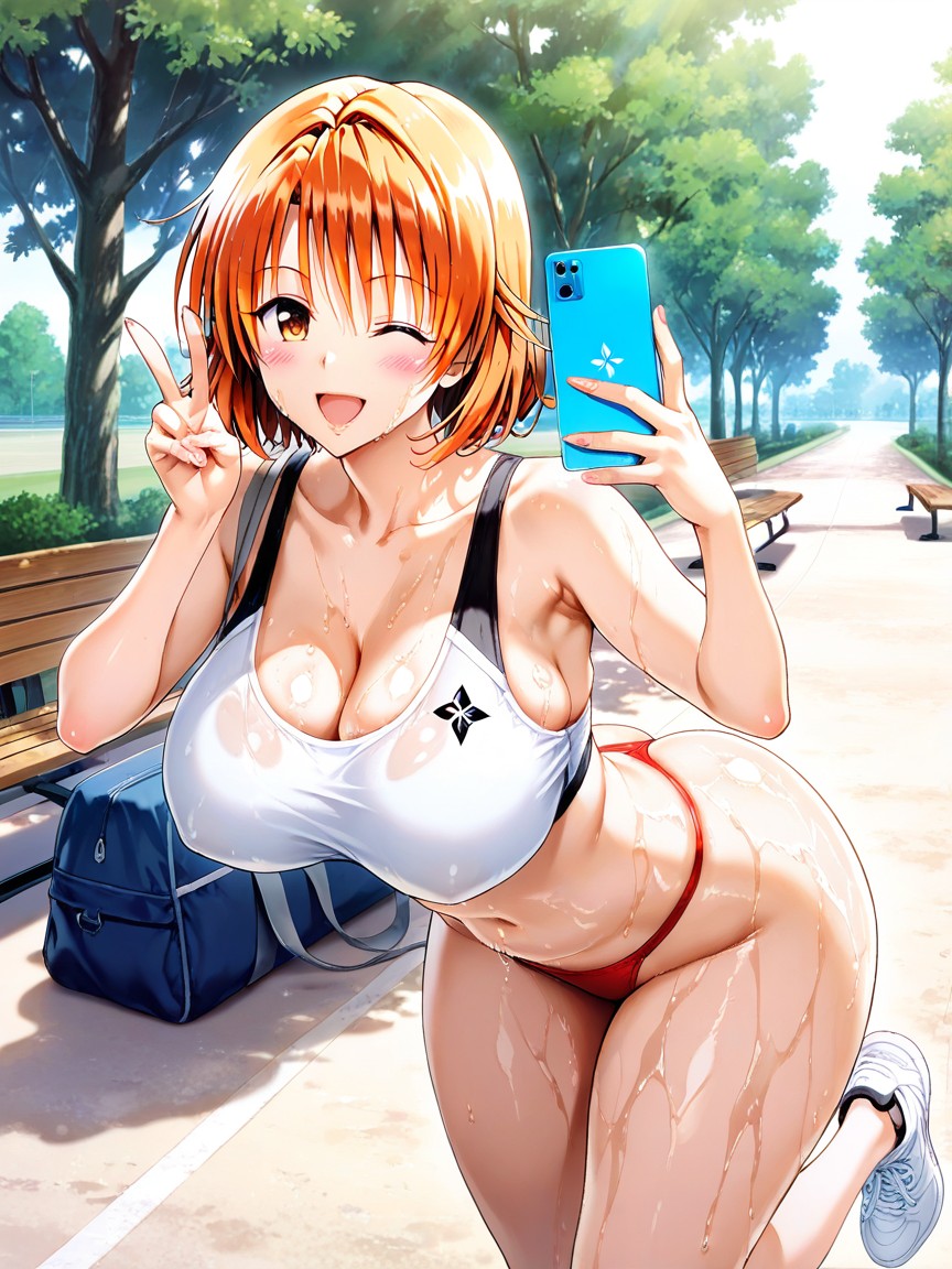 A Woman At Park, Colossal Breasts, White Sports Bra Hentai AI Porn
