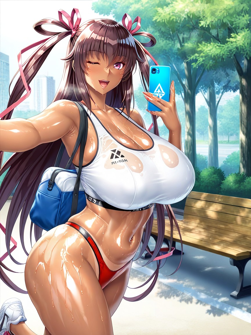 Hair Twintails, Perfect Face, Posing For Selfie Hentai AI Porn