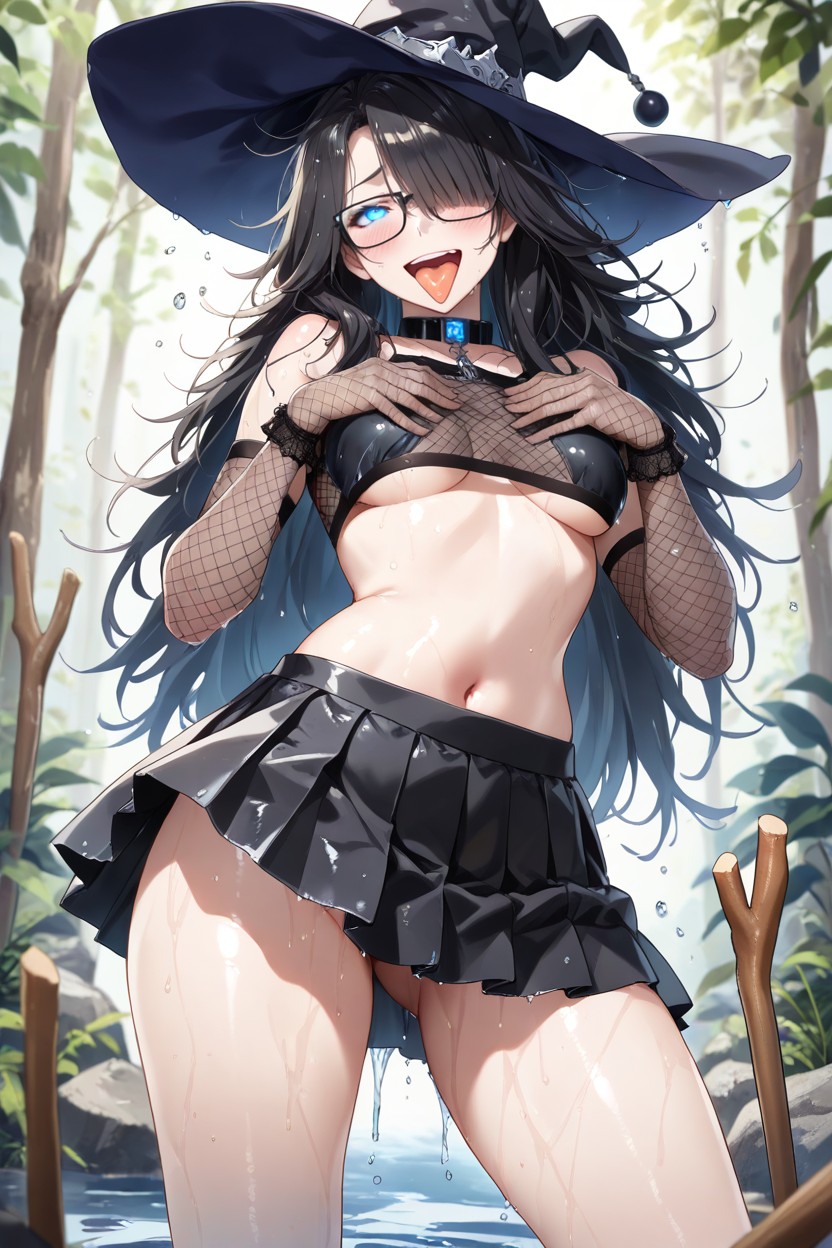 Upper Teeth, Black Witch Hat, Naked Shoulders Hentai AI Porn