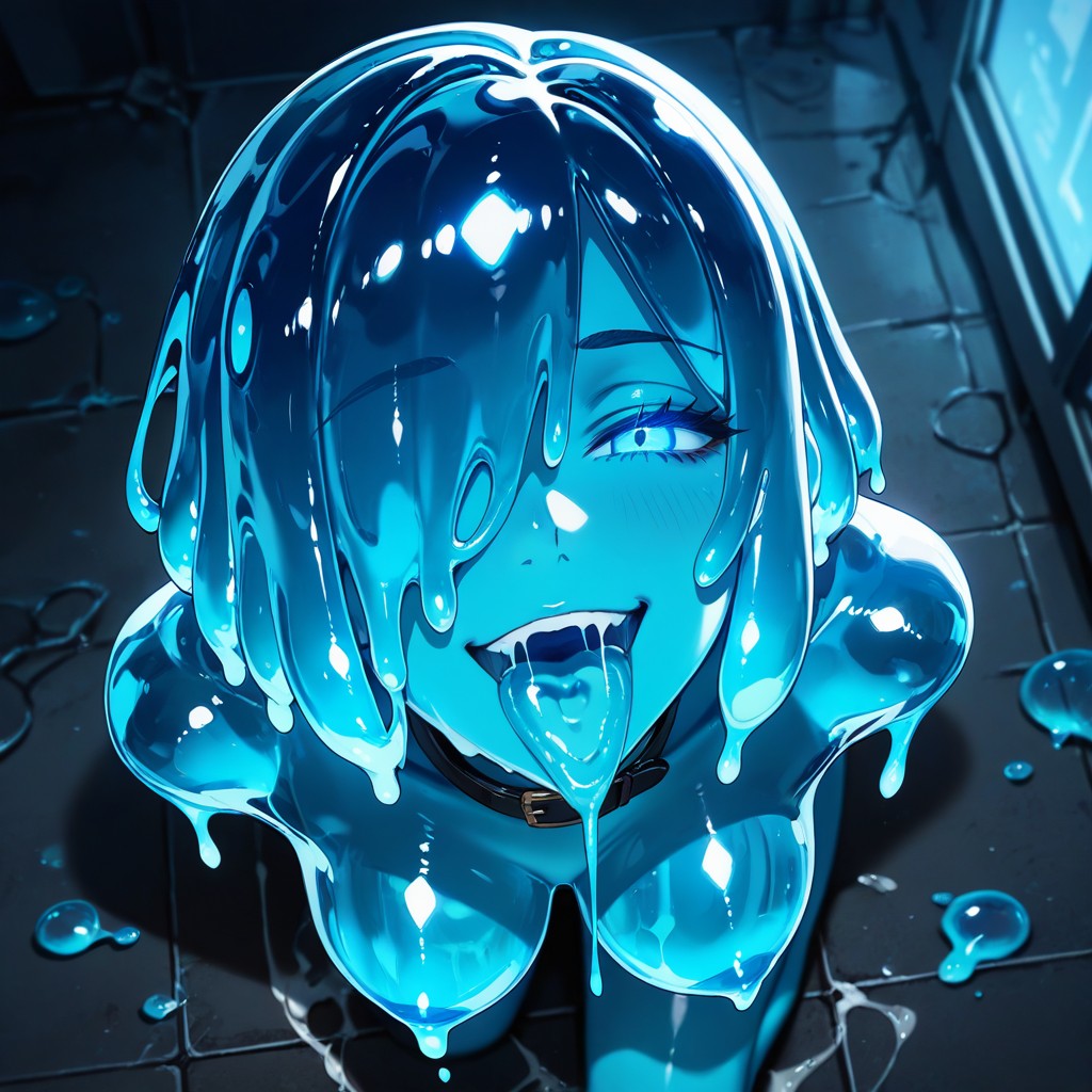 Transparent Slimegirl, Blue Skin, Cute Hentai AI Porn