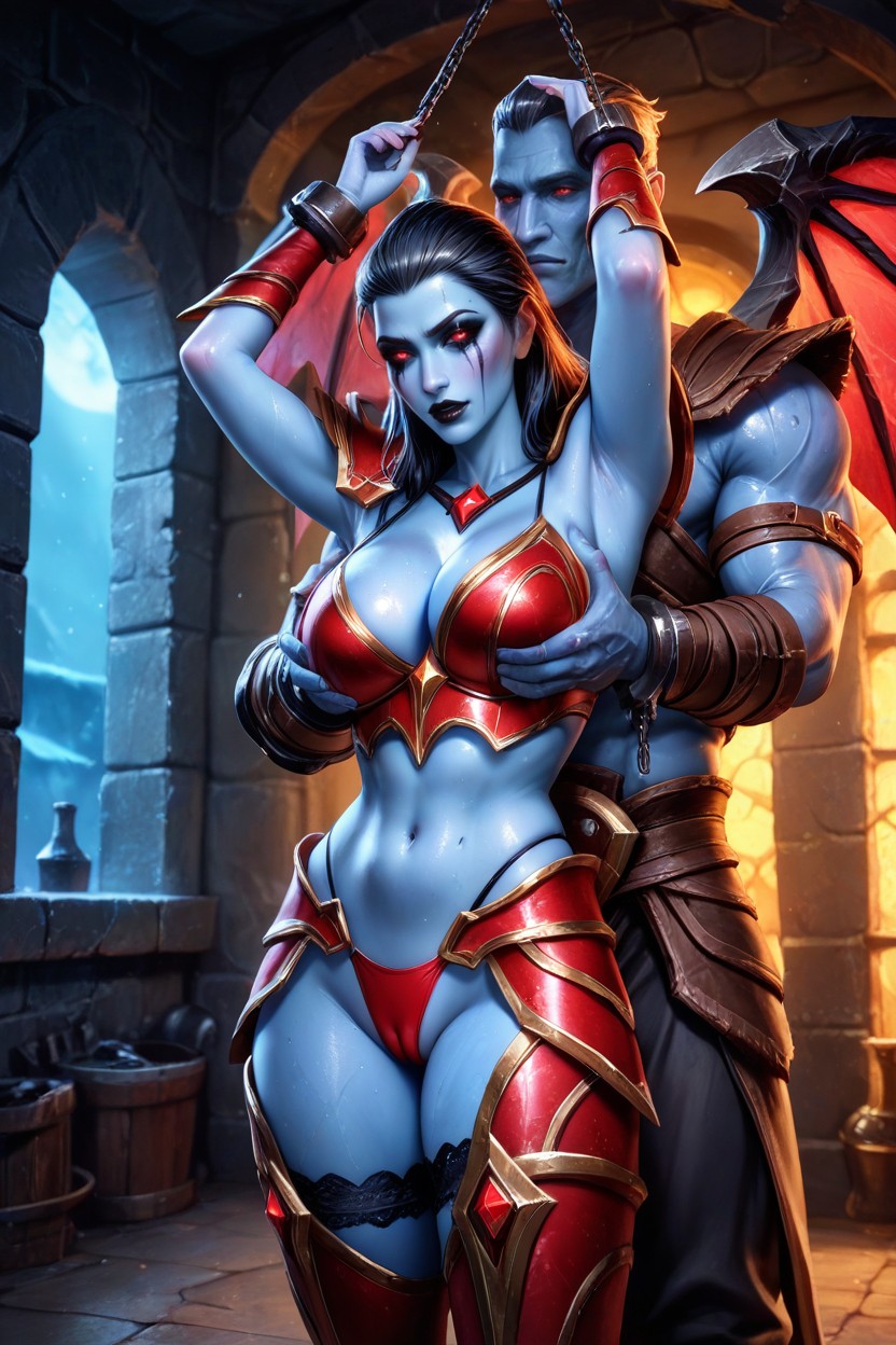 Hair Slicked Back, Metallic Garters, Black Hair Hentai AI Porn