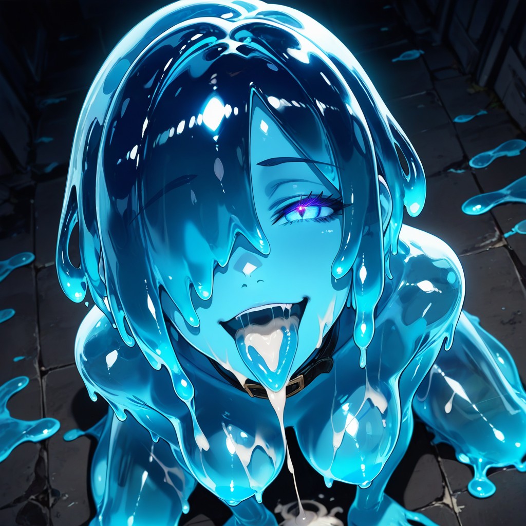 Excessive Thick Cum Overflowing Out Mouth, Slime Body, Looking At Viewer Hentai IA