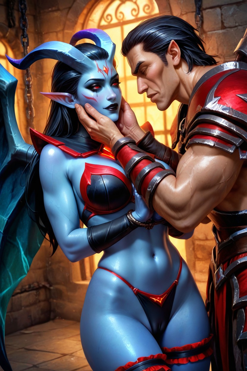 Boy, Succubus Arms Over Head, Man Standing Behind Woman Hentai AI Porn