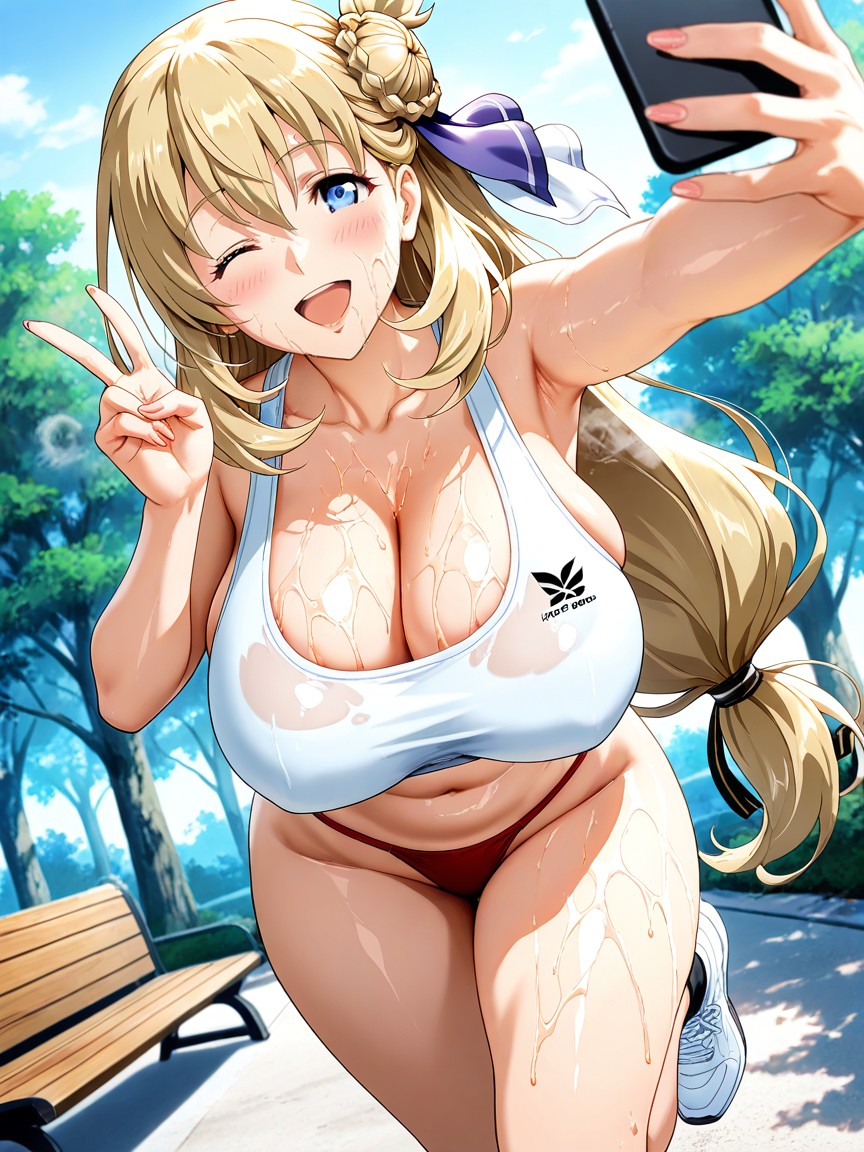 Bare Belly Button, Massive Breast, A Woman At Park Hentai AI Porn