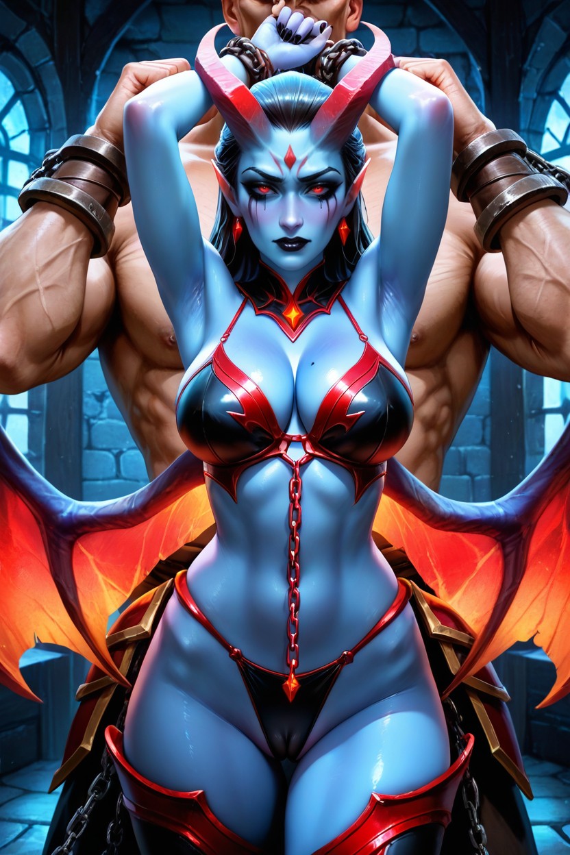 Girl, Man Holding Her Chains In Her Wrist, Mole Hentai AI Porn