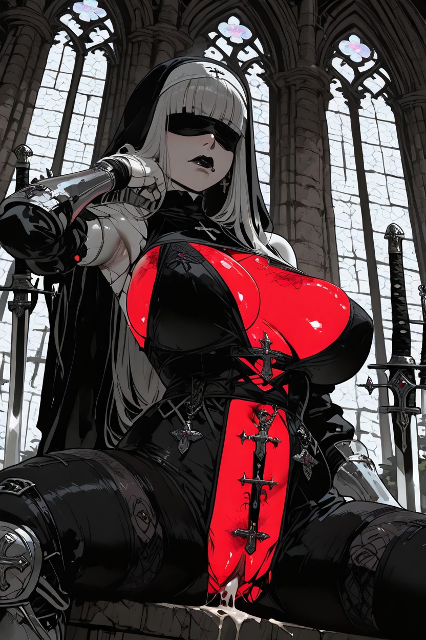 Blindfold, Swords Piercing Her, Mature Seductive Face Hentai AI Porn