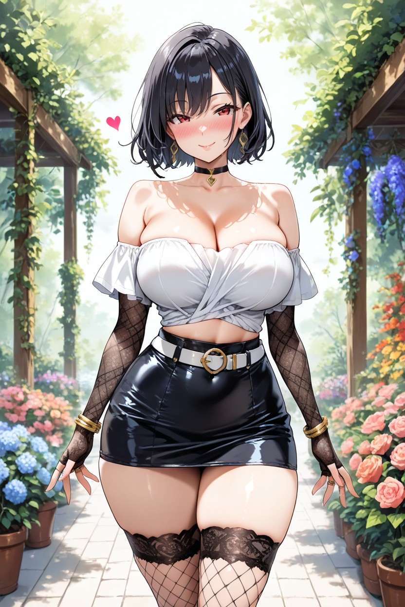 Deep Neckline, 25+, Long Fingerless Fishnet Gloves Porno IA Hentai