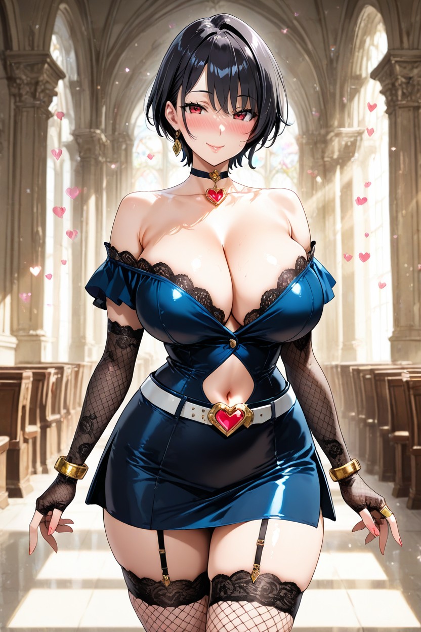 Black Fabric Miniskirt, Lace Stockings, Hearts In The Air Porno IA Hentai